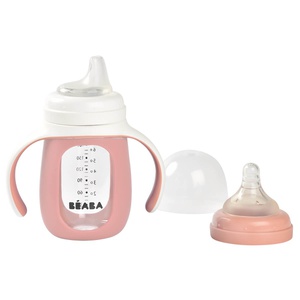 Biberon d'apprentissage verre 2-en-1 Beaba old pink