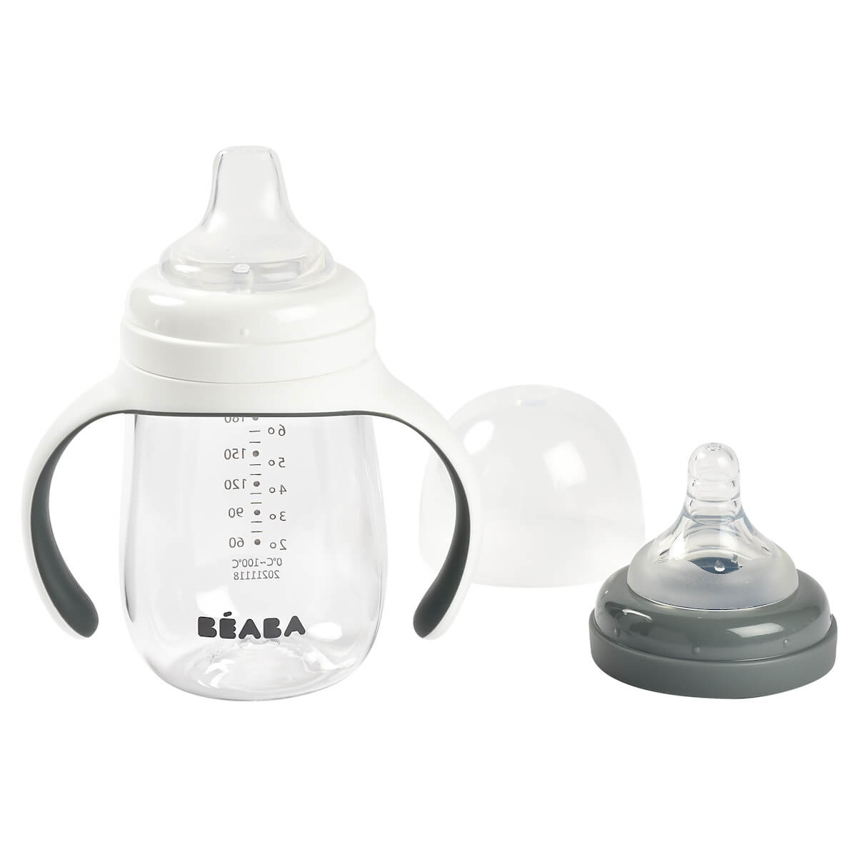 Biberón de aprendizaje antigoteo 2 en 1 210ml Beaba gris mineral