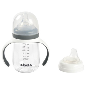 Biberón de aprendizaje antigoteo 2 en 1 210ml Beaba gris mineral