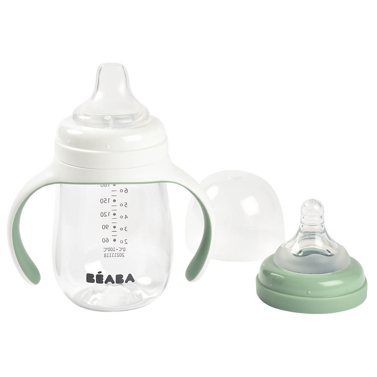 Biberón de aprendizaje antigoteo 2 en 1 210ml Beaba verde salvia