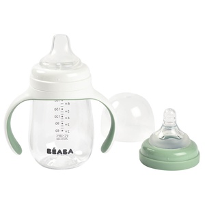 Biberón de aprendizaje antigoteo 2 en 1 210ml Beaba verde salvia