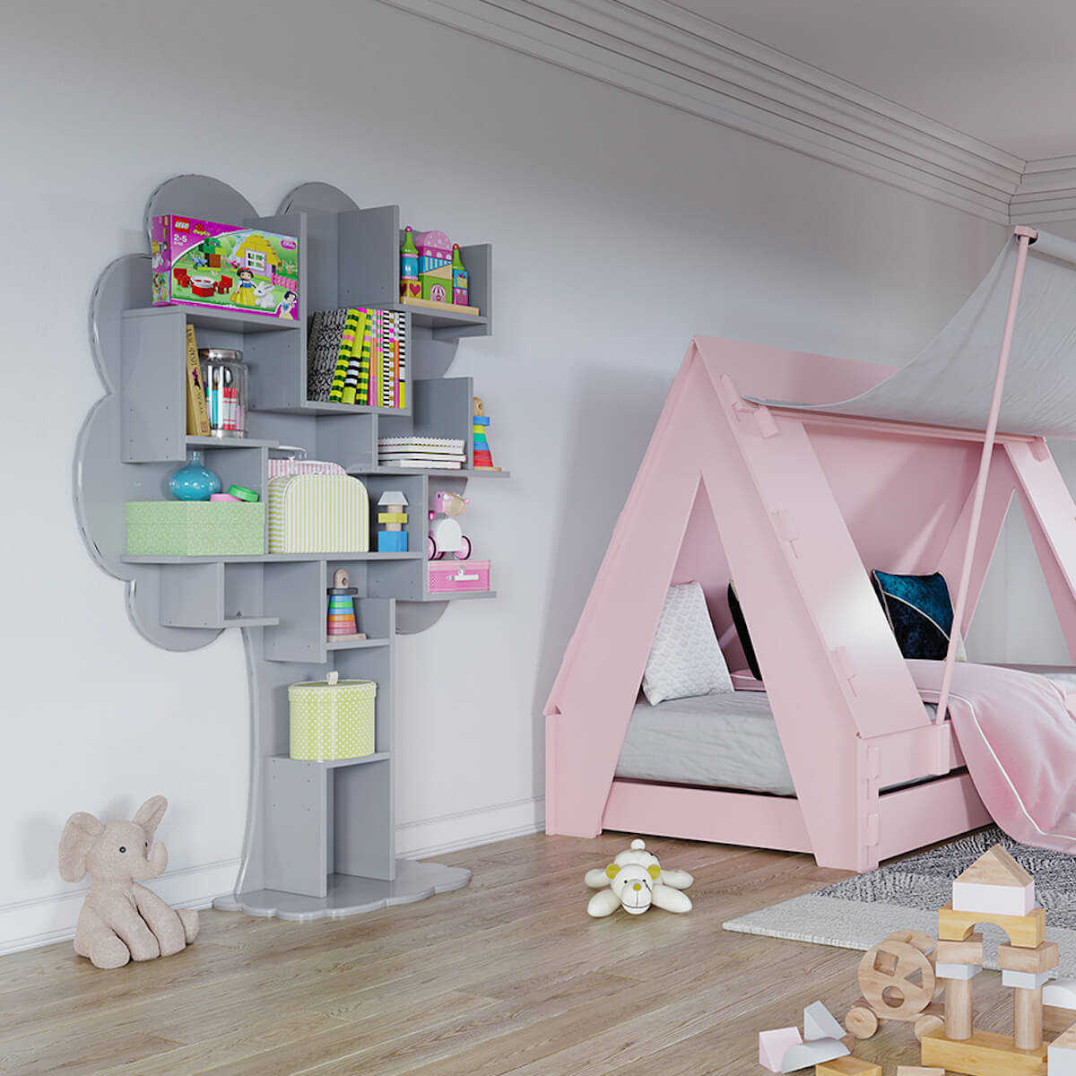 Bibliothèque arbre LOUANE Mathy by Bols gris perle