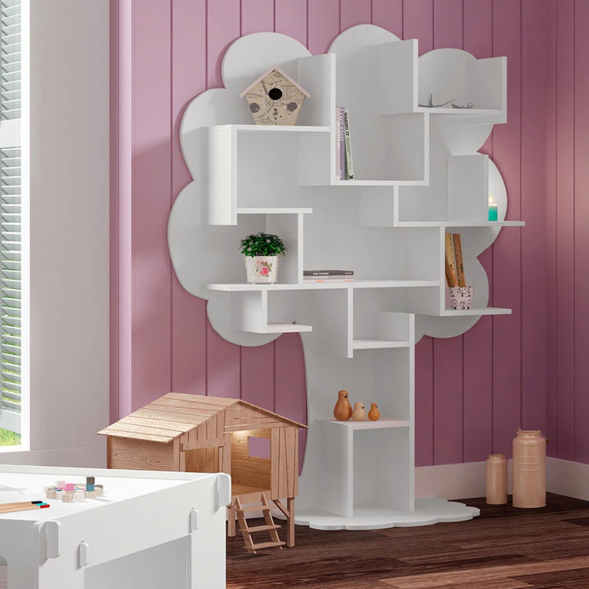 Bibliothèque arbre LOUANE Mathy by Bols gris perle