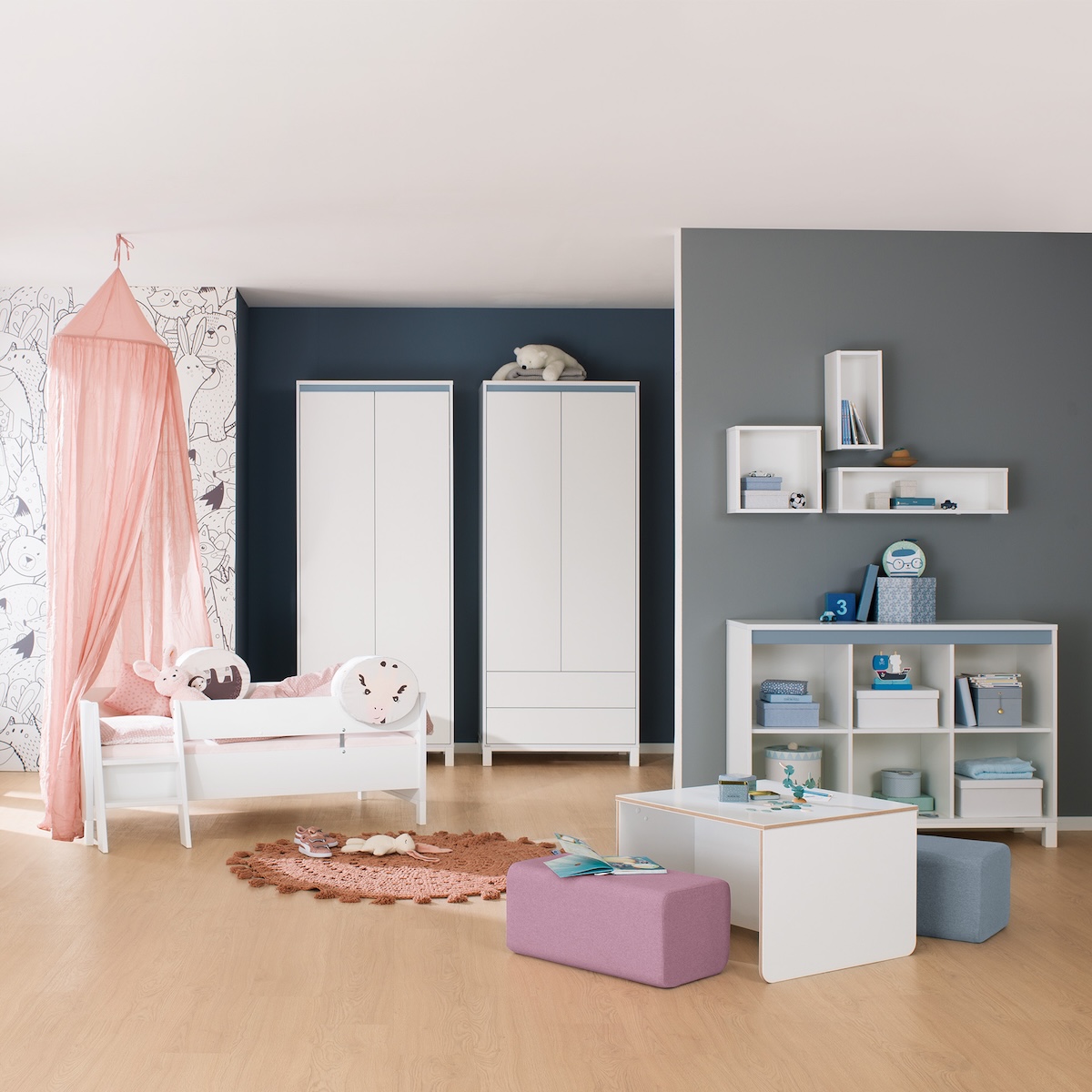 Buffet 6 compartiments ouverts OLLI Paidi blanc bleu mat