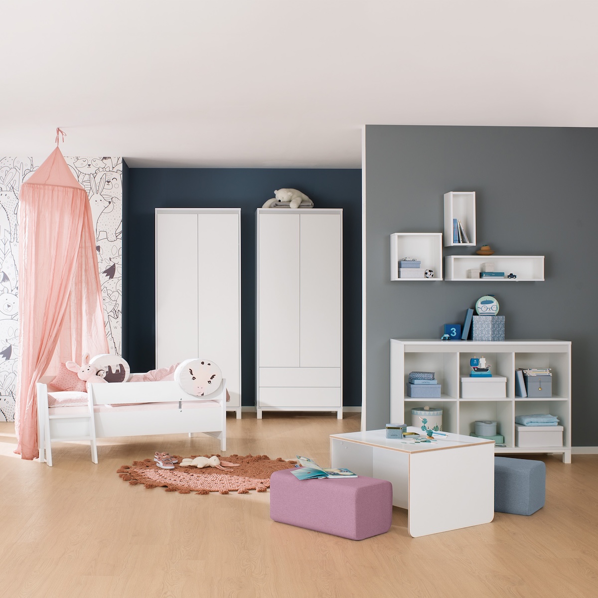 Buffet 6 compartiments ouverts OLLI Paidi blanc gris ardoise