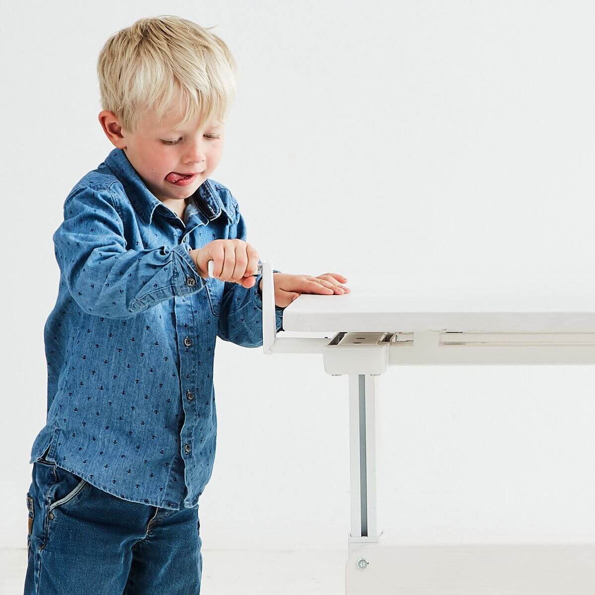 Bureau enfant réglable blanchi/métallique FLEXA