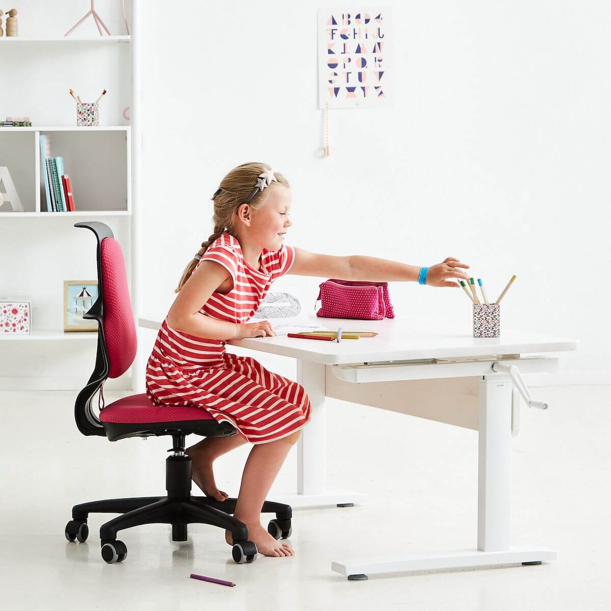 Bureau enfant réglable blanchi/métallique FLEXA