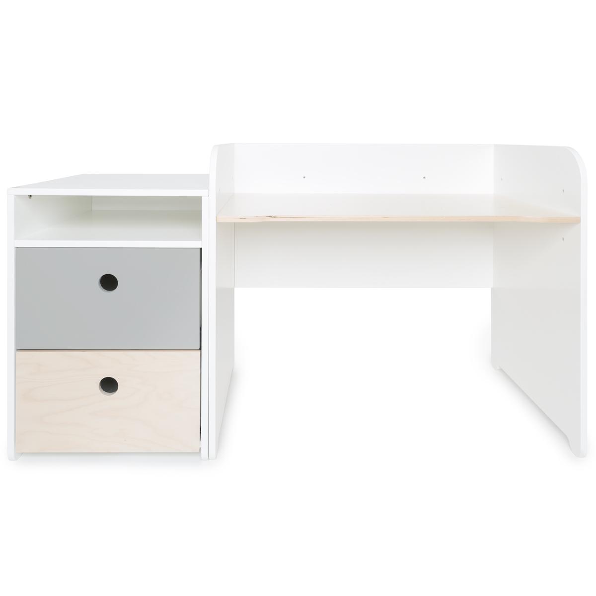 Bureau évolutif-petit meuble 2 tiroirs COLORFLEX Abitare Kids pearl grey-white wash 