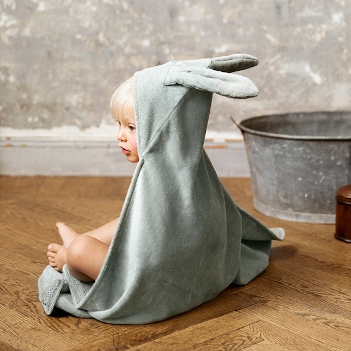 Cape de bain Elodie Mineral Green Bunny