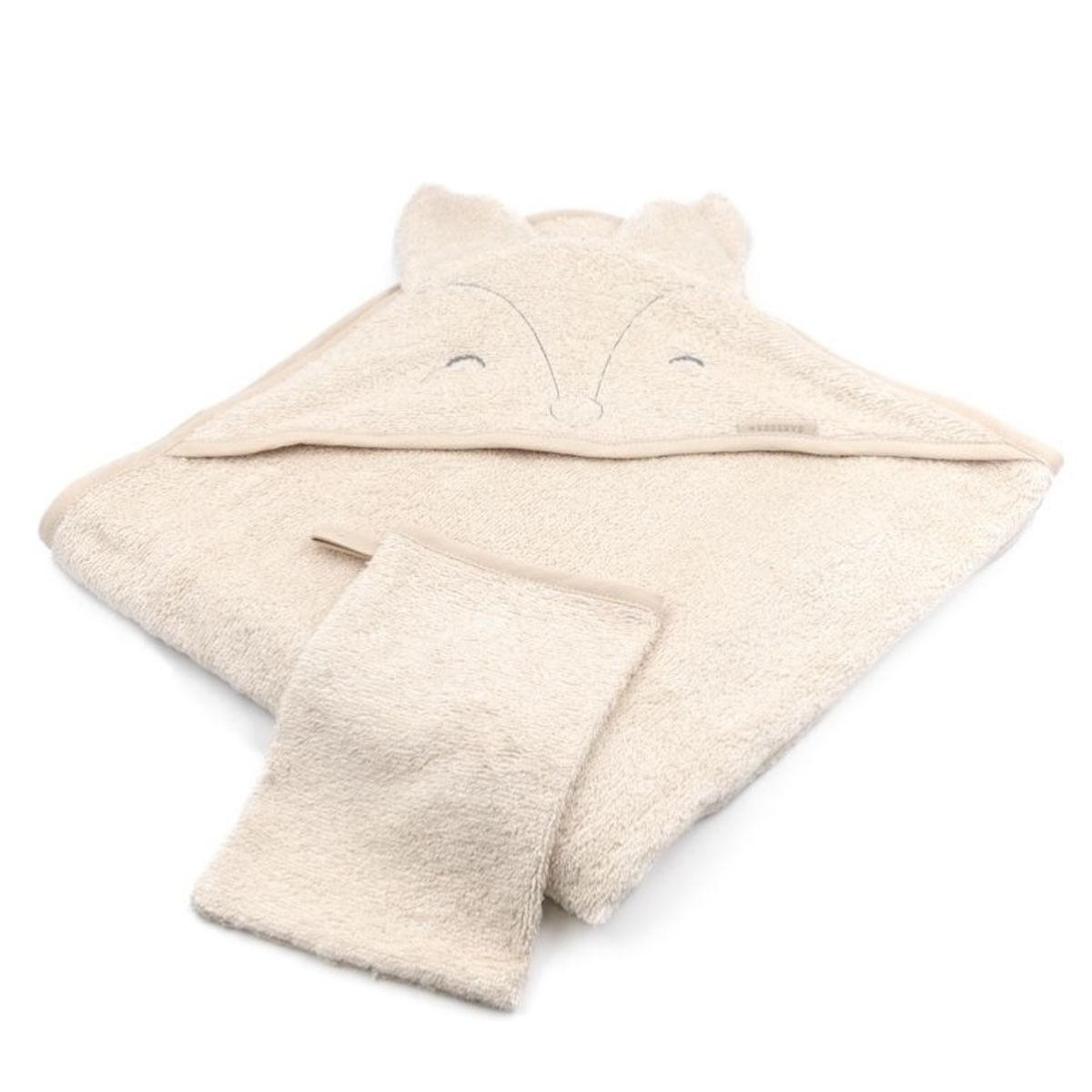 Cape de bain FOX + Gants de toilettes 75x75cm Bamboom almond
