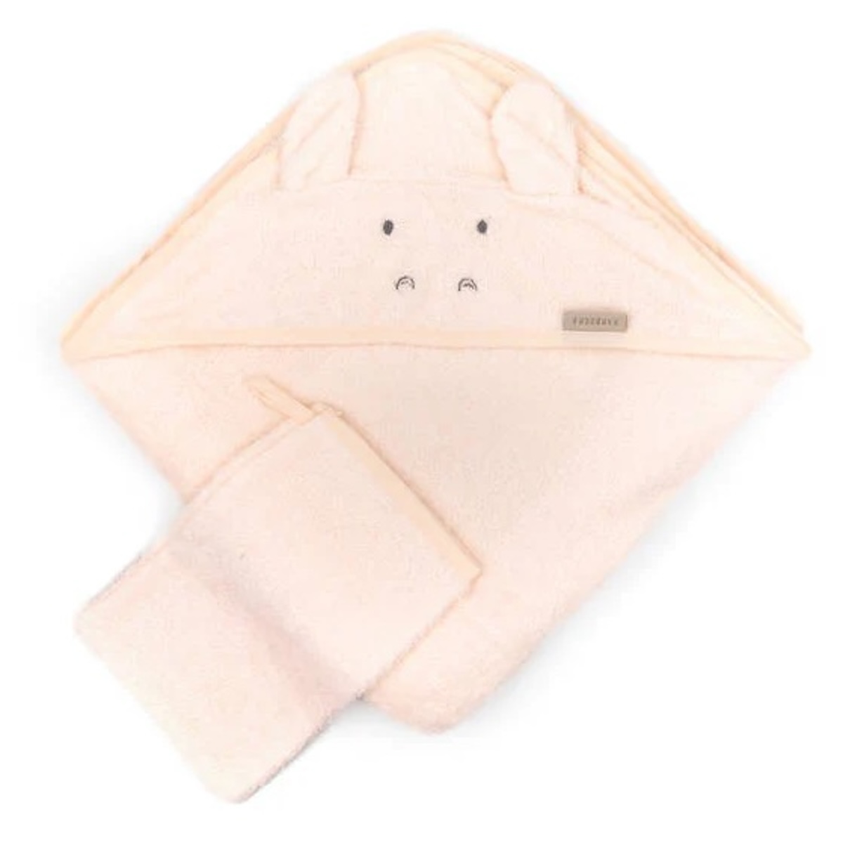 Cape de bain HIPPO + Gants de toilettes 75x75cm Bamboom oyster grey
