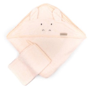 Cape de bain HIPPO + Gants de toilettes 75x75cm Bamboom oyster grey