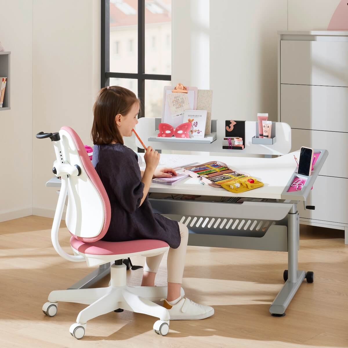 Chaise de bureau enfants-adolescents JOOKI Paidi framboise-blanc