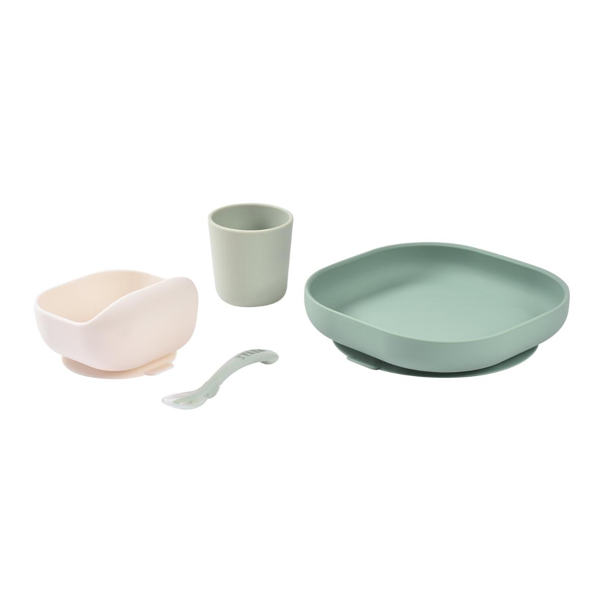 Coffret repas silicone 4 pièces Beaba Vert sauge-Vert de gris