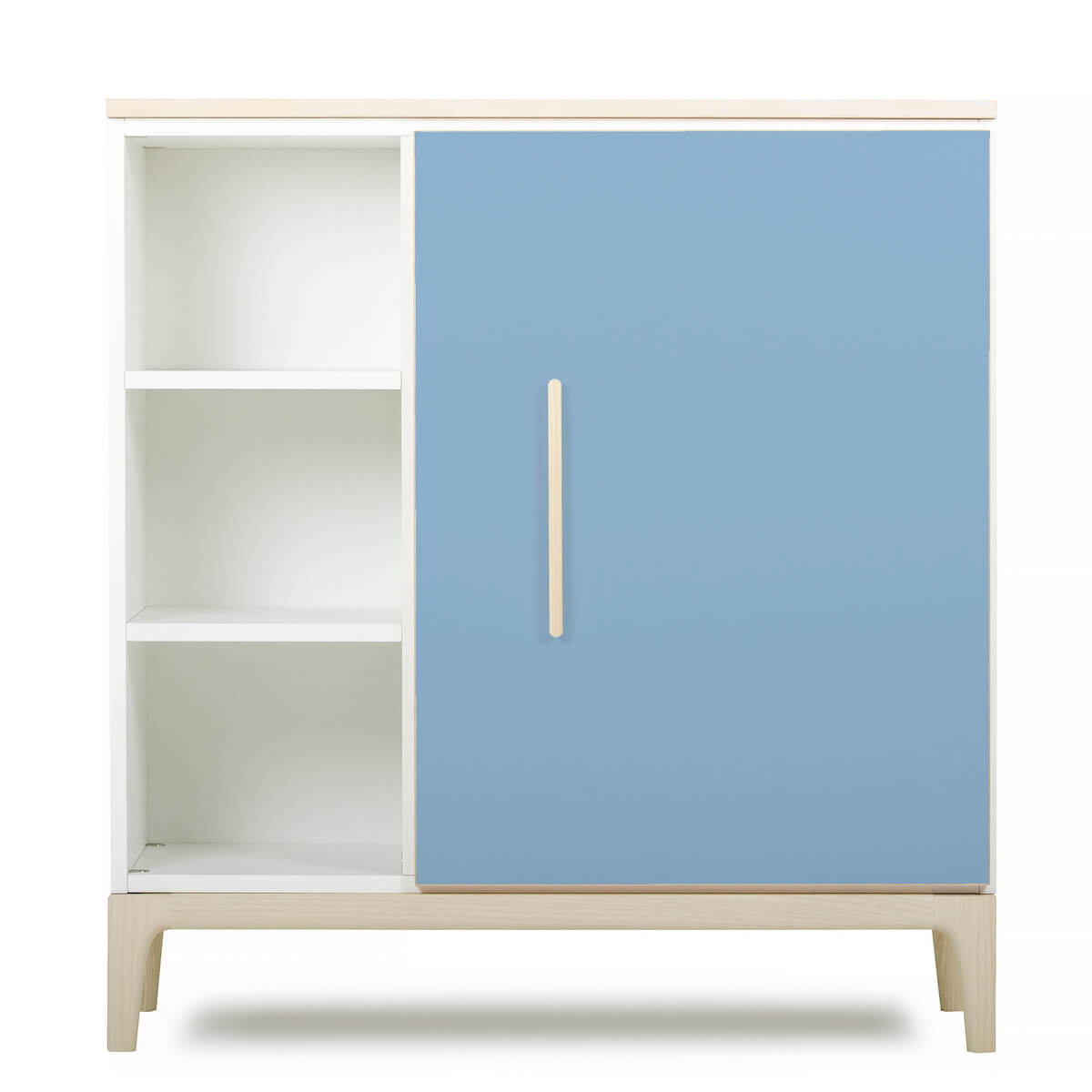 Commode 1 porte 3 niches NADO Curve finition frêne capri blue