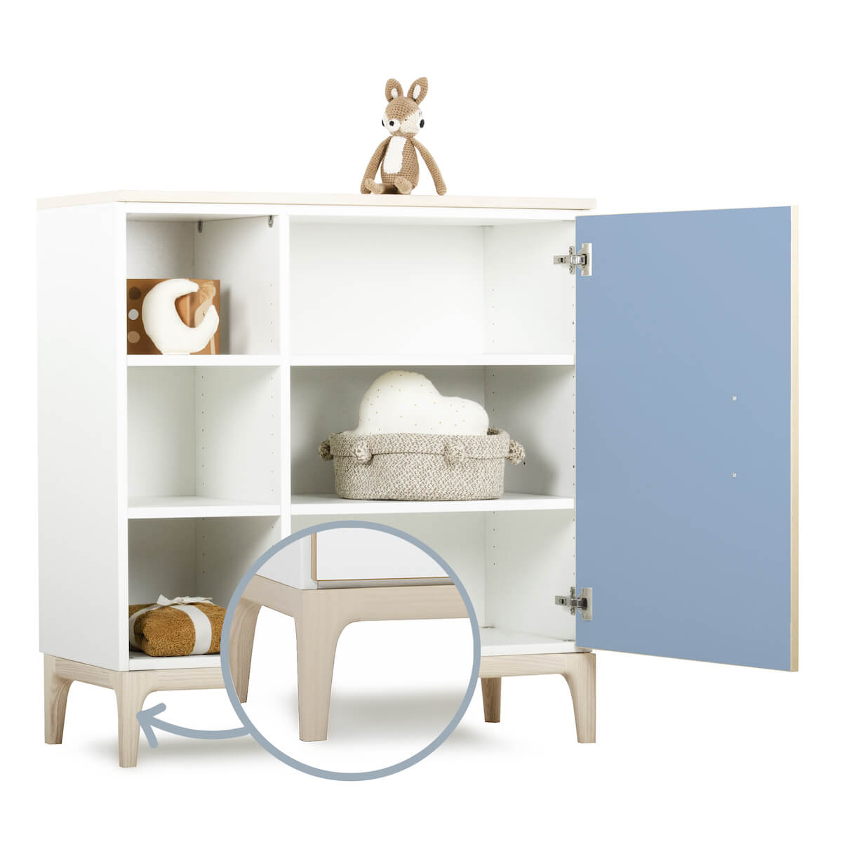 Commode 1 porte 3 niches NADO Curve finition frêne capri blue