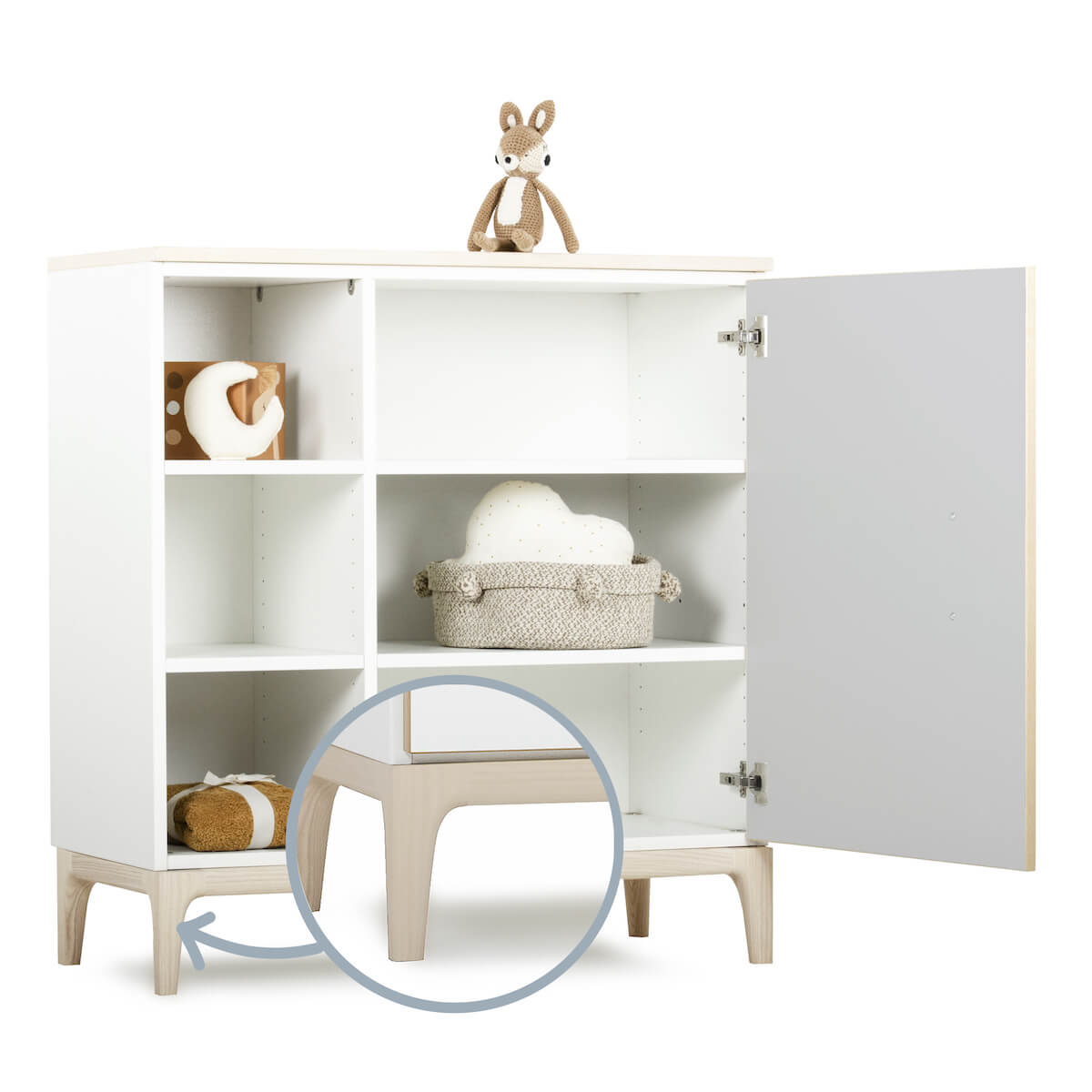 Commode 1 porte 3 niches NADO Curve finition frêne manhattan grey
