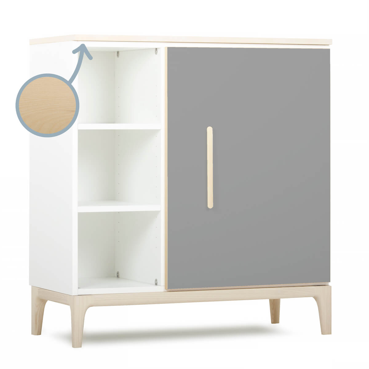 Commode 1 porte 3 niches NADO Curve finition frêne slate grey