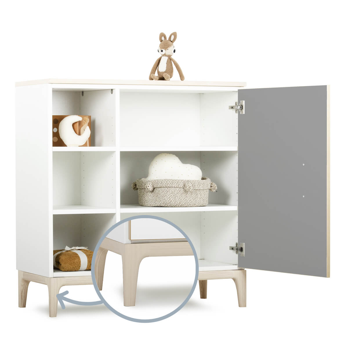 Commode 1 porte 3 niches NADO Curve finition frêne slate grey