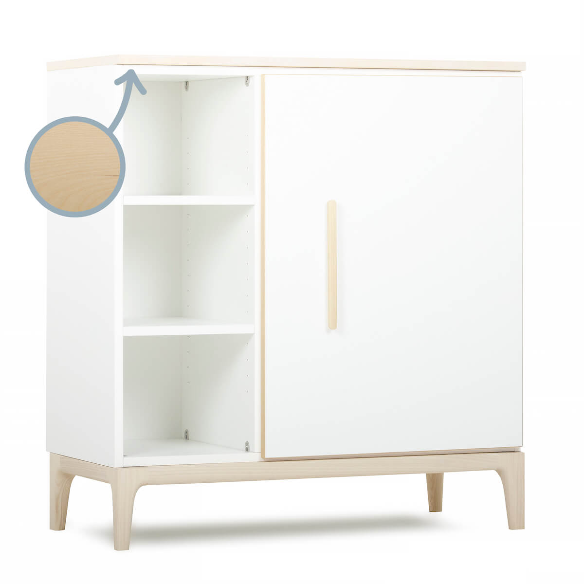Commode 1 porte 3 niches NADO Curve finition frêne white