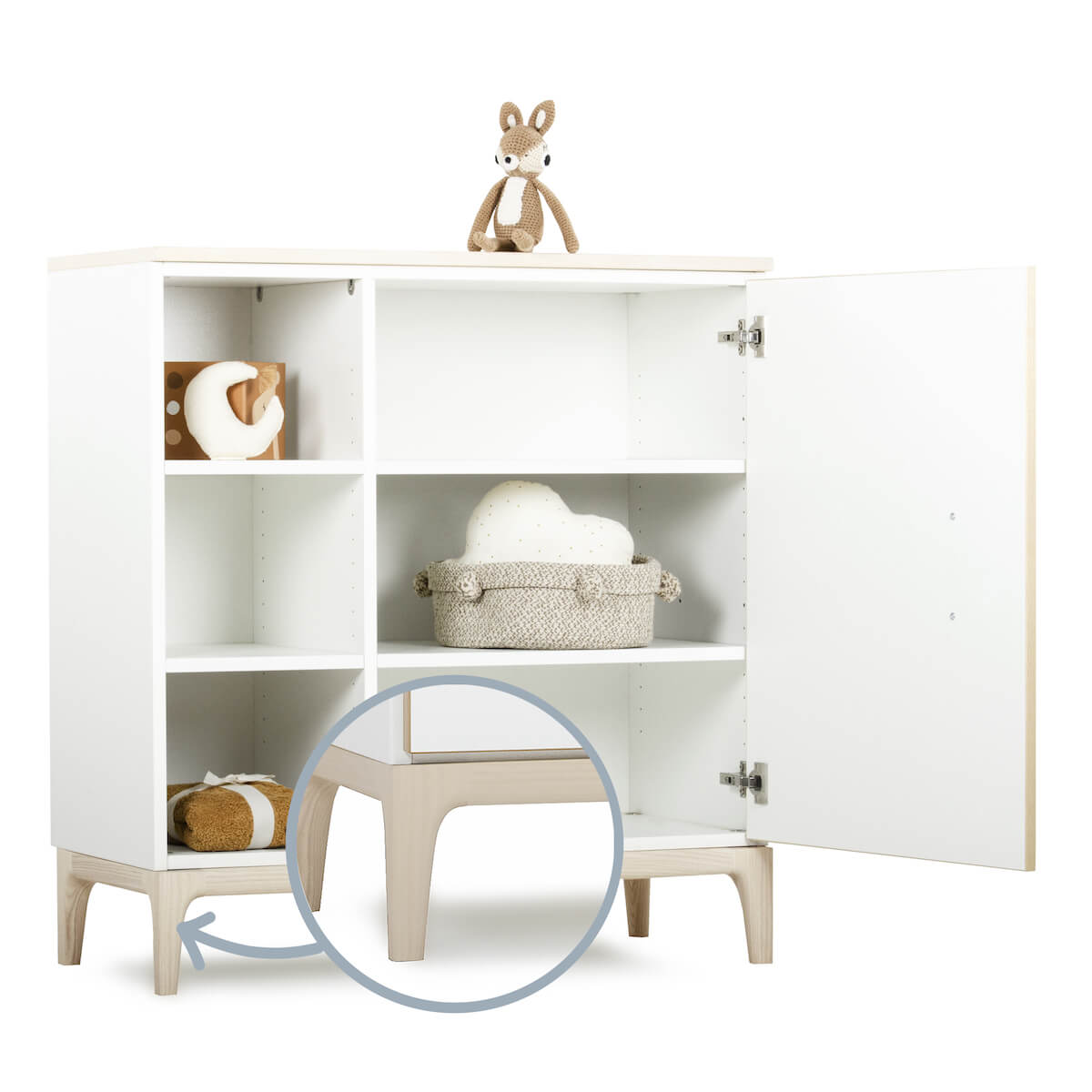 Commode 1 porte 3 niches NADO Curve finition frêne white