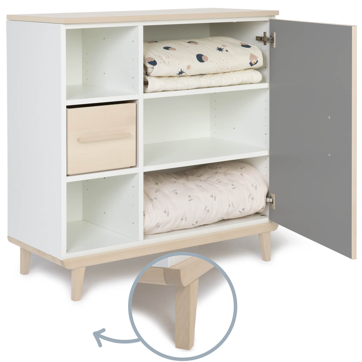 Commode 1 porte 3 niches NADO Retro finition frêne slate grey