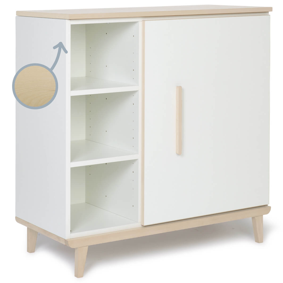 Commode 1 porte 3 niches NADO Retro finition frêne white