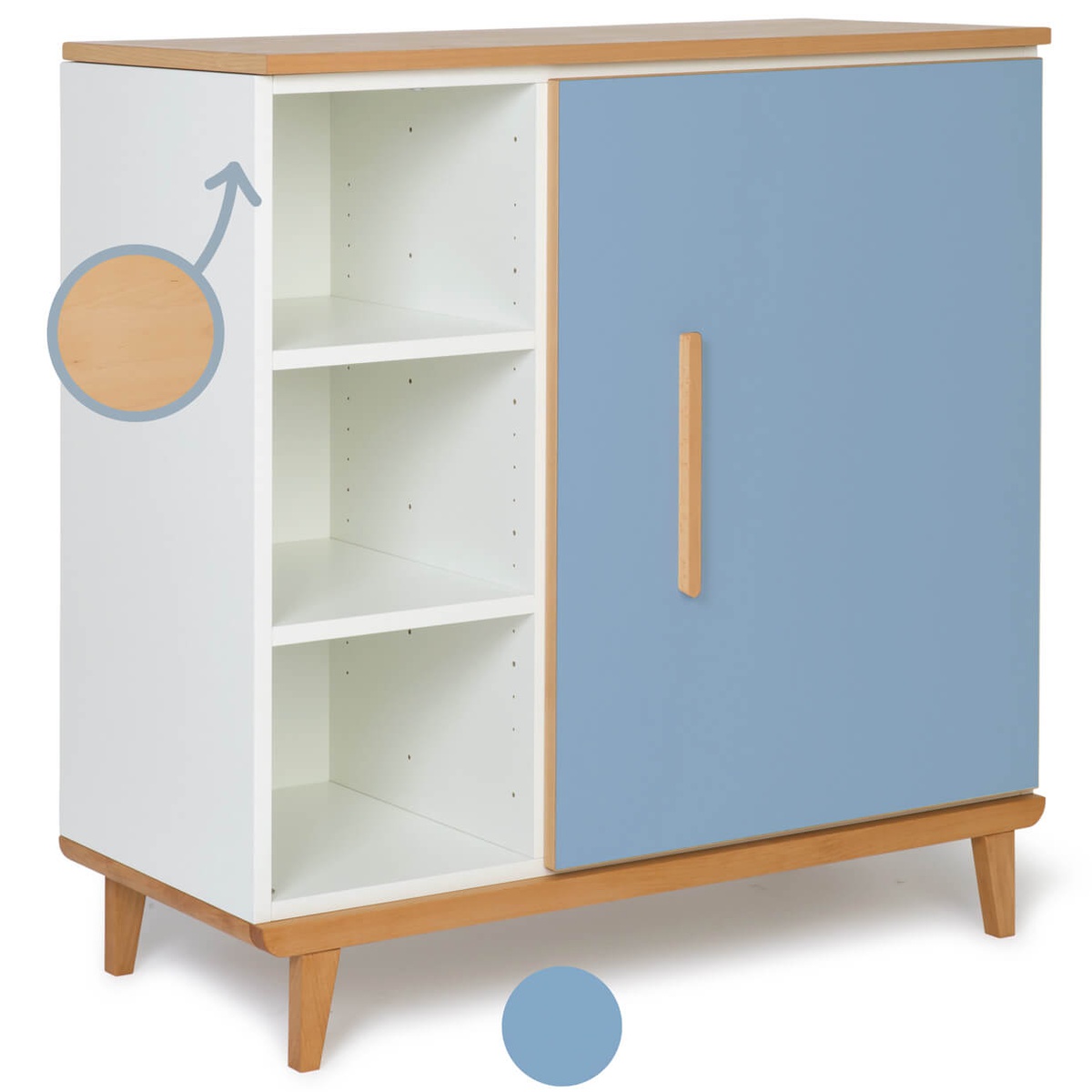 Commode 1 porte 3 niches NADO Retro finition hêtre capri blue