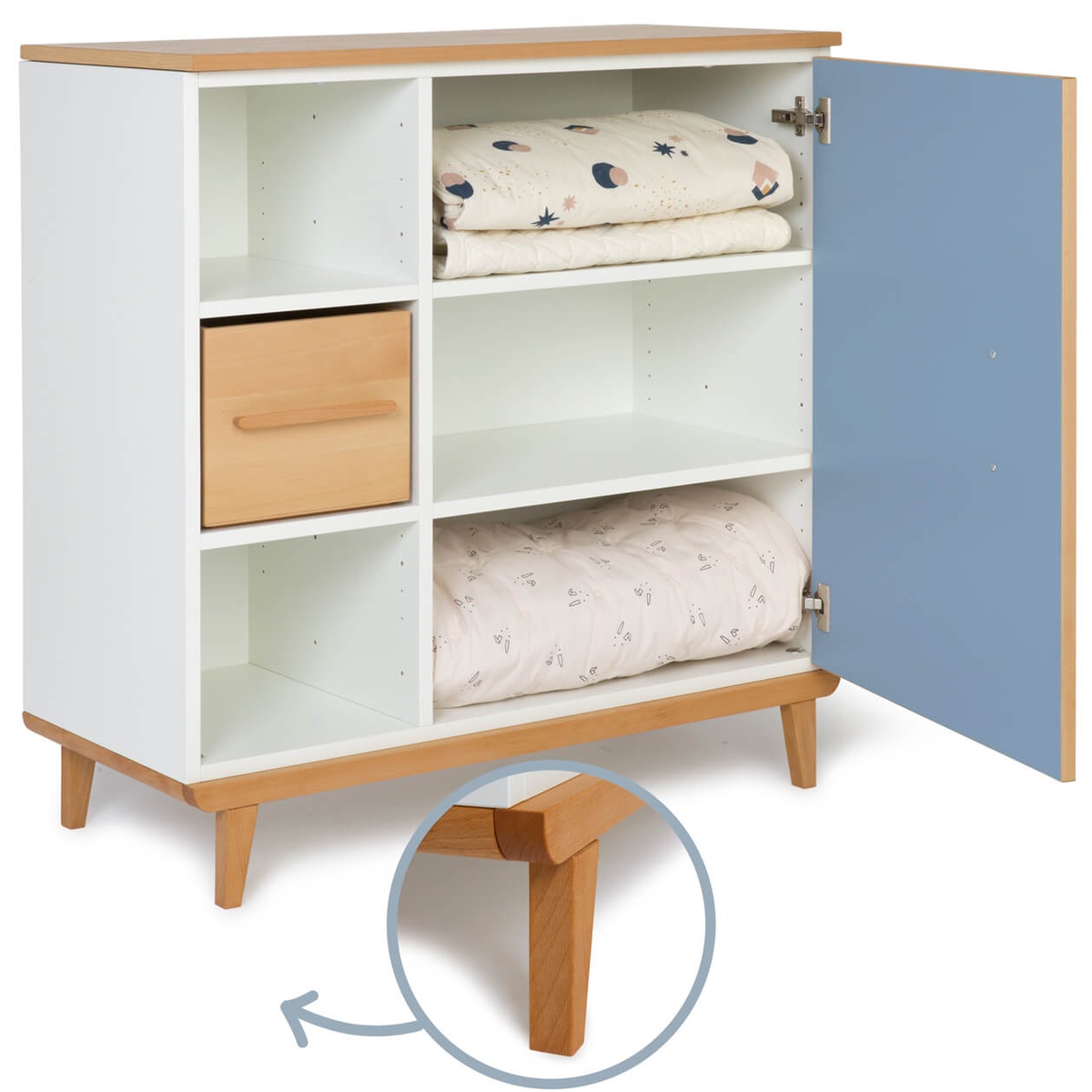Commode 1 porte 3 niches NADO Retro finition hêtre capri blue