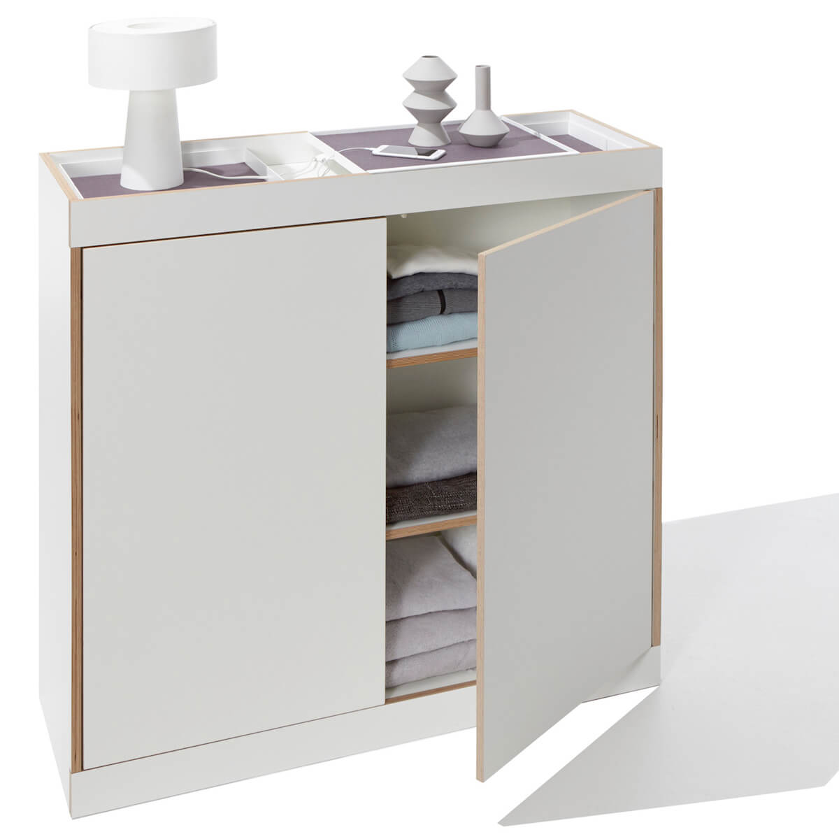Commode 2 portes FLAI Müller Small Living blanc - bord en bouleau