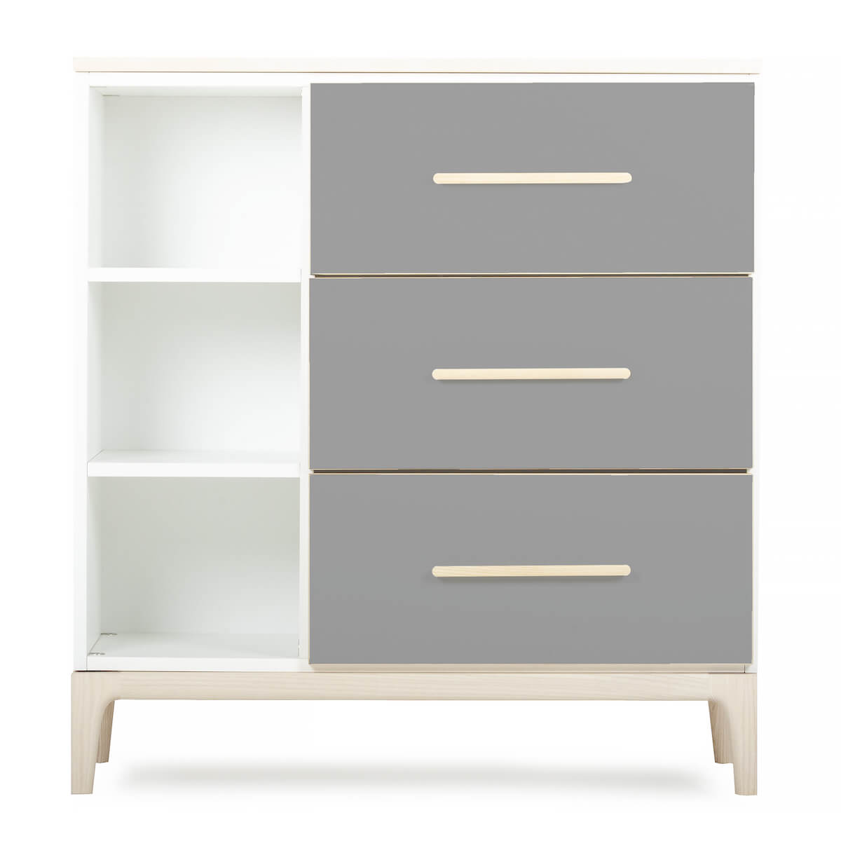 Commode 3 tiroirs 3 niches NADO Curve finition frêne slate grey