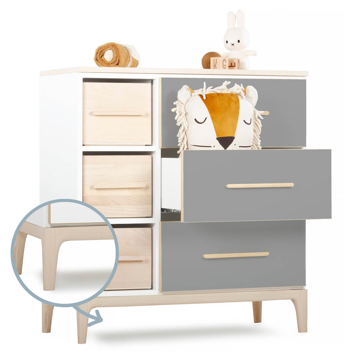 Commode 3 tiroirs 3 niches NADO Curve finition frêne slate grey