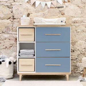 Commode 3 tiroirs 3 niches NADO Retro finition frêne capri blue