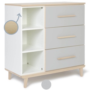 Commode 3 tiroirs 3 niches NADO Retro finition frêne manhattan grey