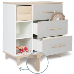 Commode 3 tiroirs 3 niches NADO Retro finition frêne manhattan grey