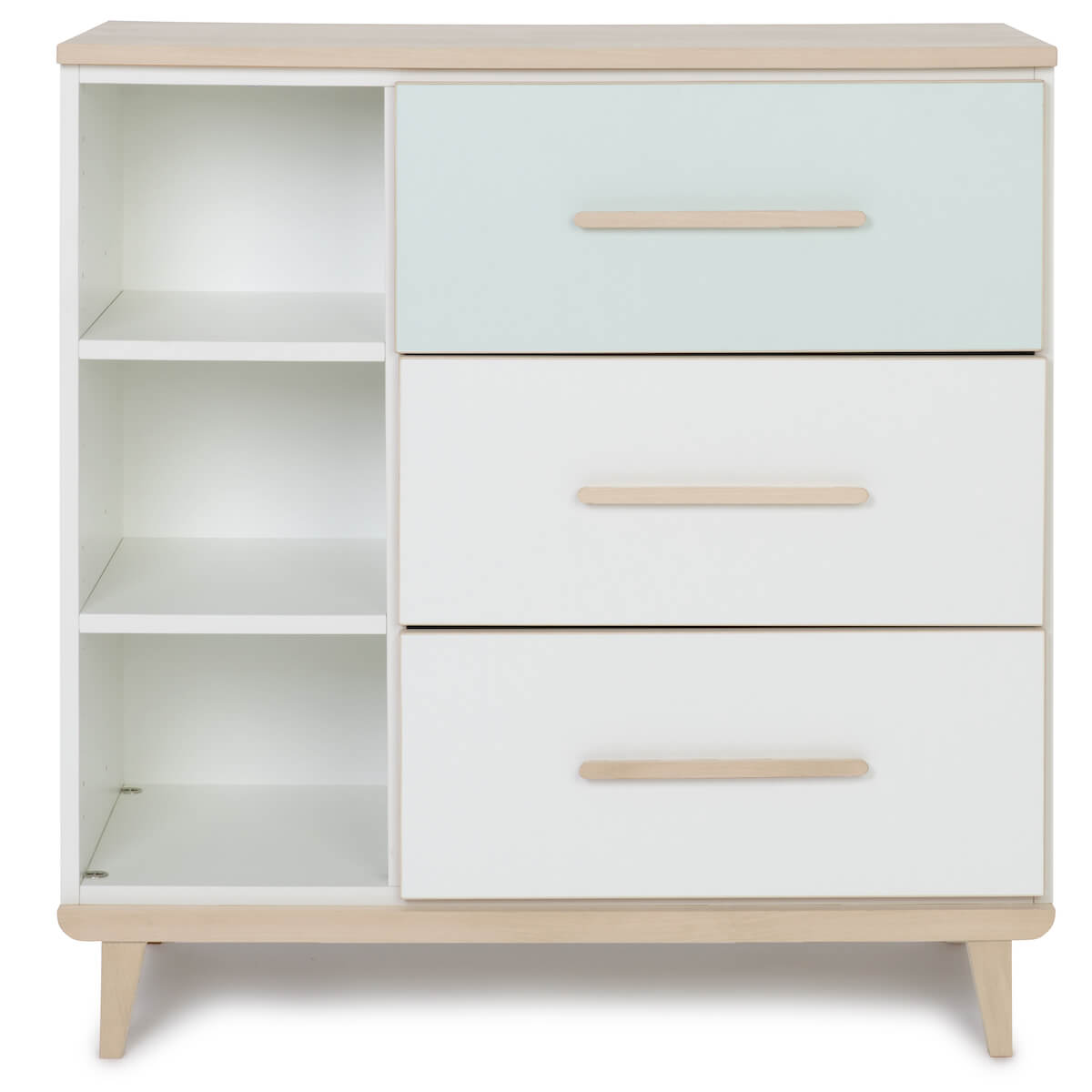 Commode 3 tiroirs 3 niches NADO Retro finition frêne mint-white
