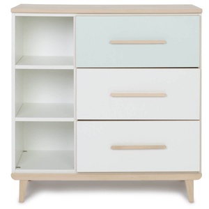 Commode 3 tiroirs 3 niches NADO Retro finition frêne mint-white