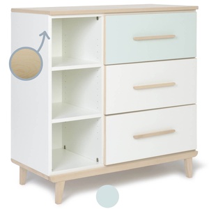 Commode 3 tiroirs 3 niches NADO Retro finition frêne mint-white