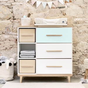 Commode 3 tiroirs 3 niches NADO Retro finition frêne mint-white