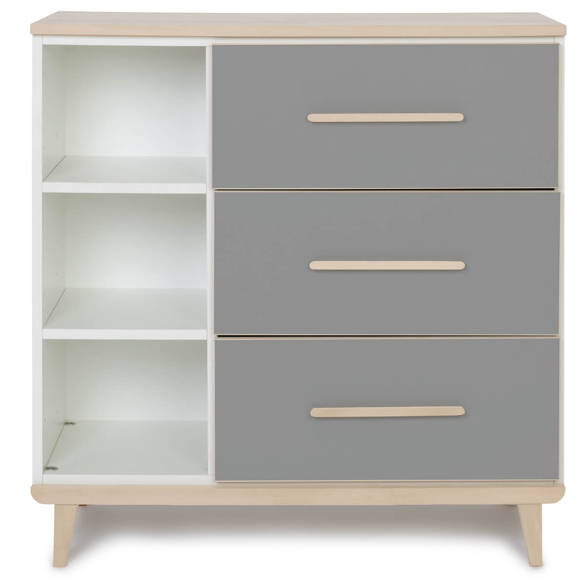 Commode 3 tiroirs 3 niches NADO Retro finition frêne slate grey