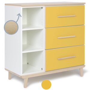 Commode 3 tiroirs 3 niches NADO Retro finition frêne sunshine yellow 