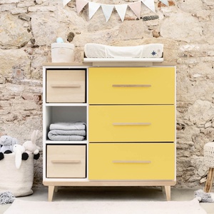 Commode 3 tiroirs 3 niches NADO Retro finition frêne sunshine yellow 