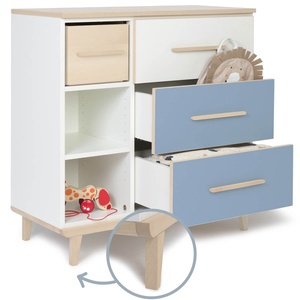 Commode 3 tiroirs 3 niches NADO Retro finition frêne white-capri blue