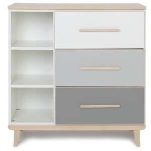 Commode 3 tiroirs 3 niches NADO Retro finition frêne white-manhattan grey-slate grey