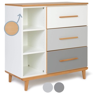 Commode 3 tiroirs 3 niches NADO Retro finition hêtre white-manhattan grey-slate grey