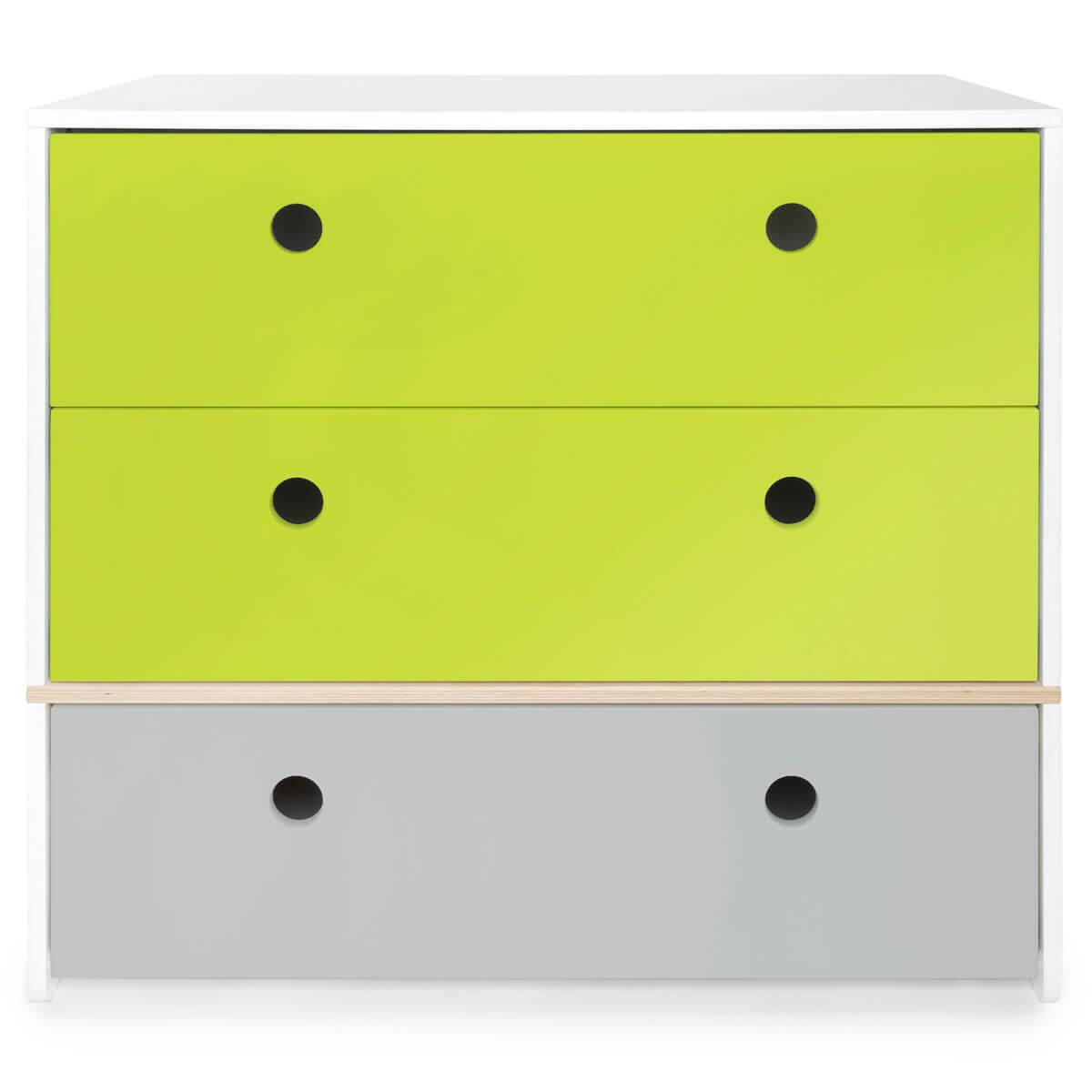 Commode 3 tiroirs COLORFLEX Abitare Kids façades tiroirs lime-lime-pearl grey