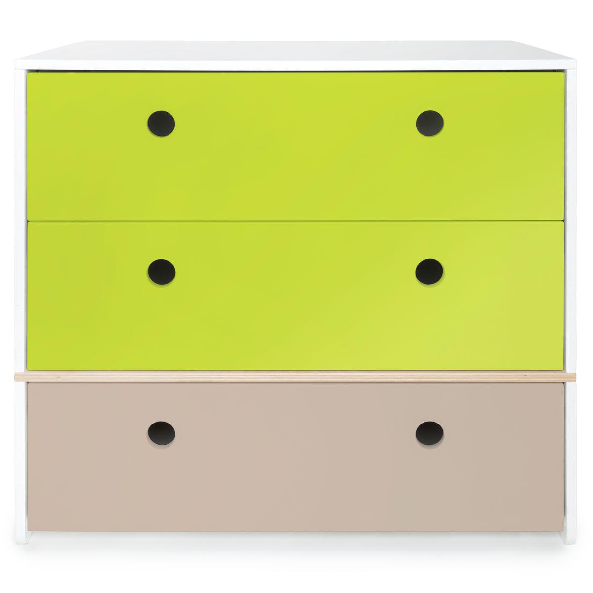 Commode 3 tiroirs COLORFLEX Abitare Kids façades tiroirs lime-lime-warm grey