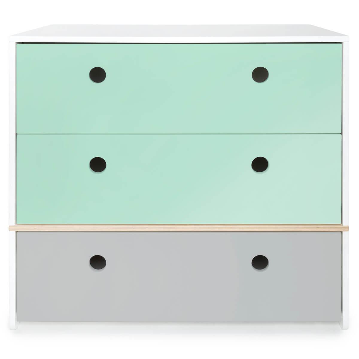 Commode 3 tiroirs COLORFLEX Abitare Kids façades tiroirs mint-mint-pearl grey