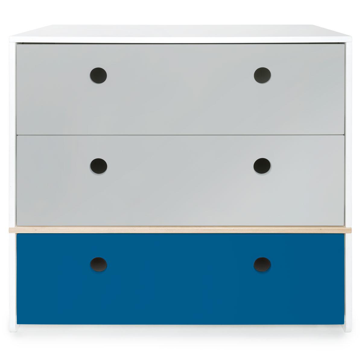 Commode 3 tiroirs COLORFLEX Abitare Kids façades tiroirs pearl grey-pearl grey-deep marine