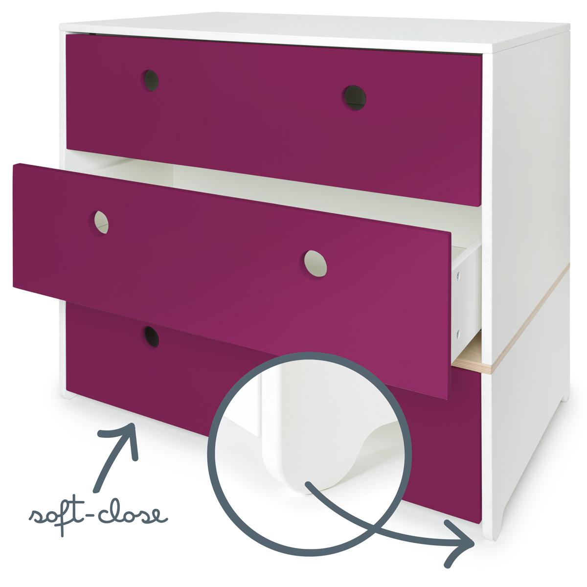 Commode 3 tiroirs COLORFLEX Abitare Kids façades tiroirs plum 